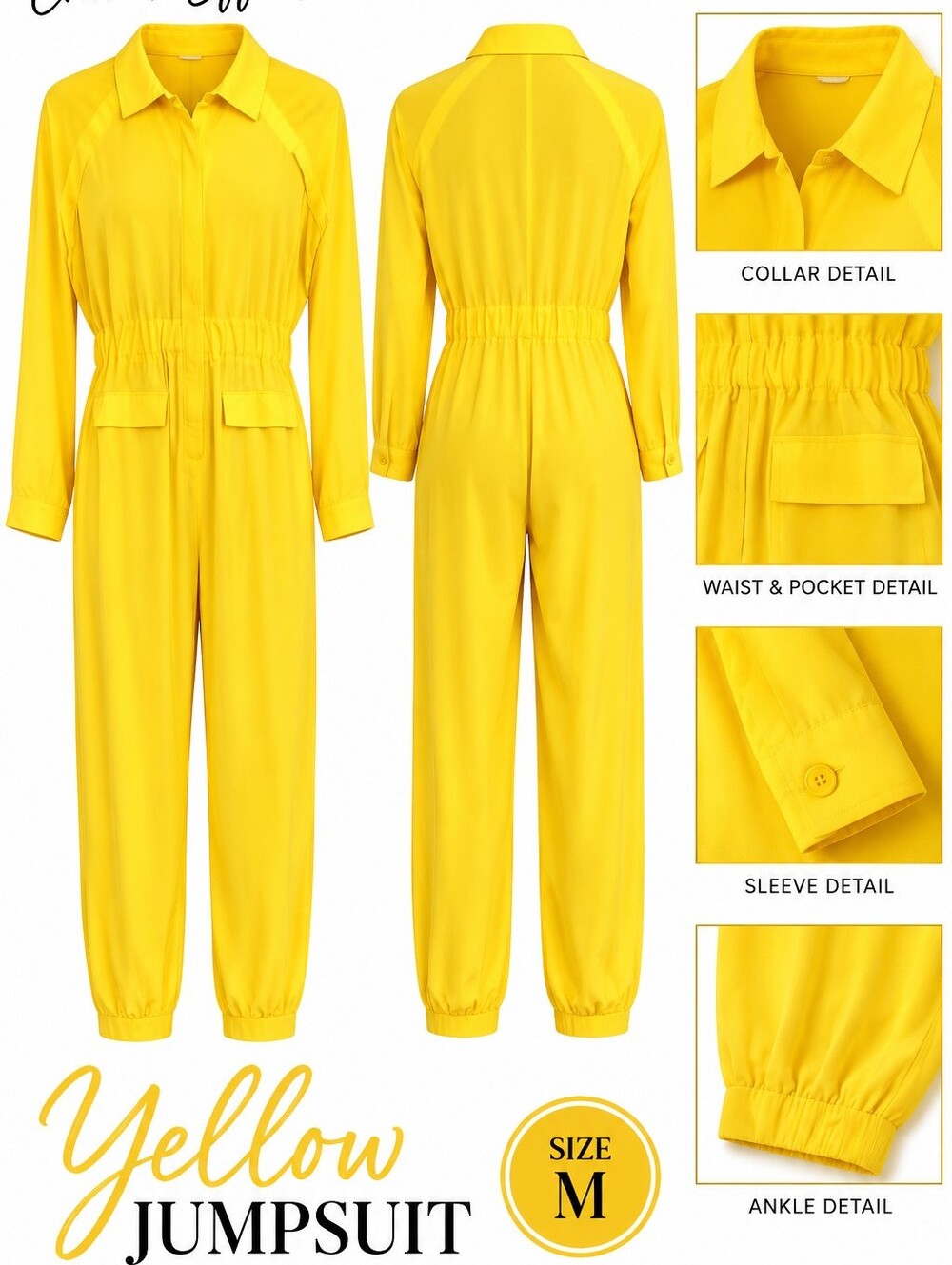 Women's Yellow Long-Sleeve Jumpsuit